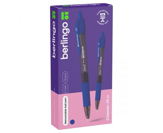 Ручка шариковая автоматическая Berlingo "Classic Pro" синяя, 0,7мм, грип CBm_70922