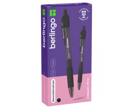 Ручка шариковая автоматическая Berlingo "Classic Pro" черная, 0,7мм, грип CBm_70923