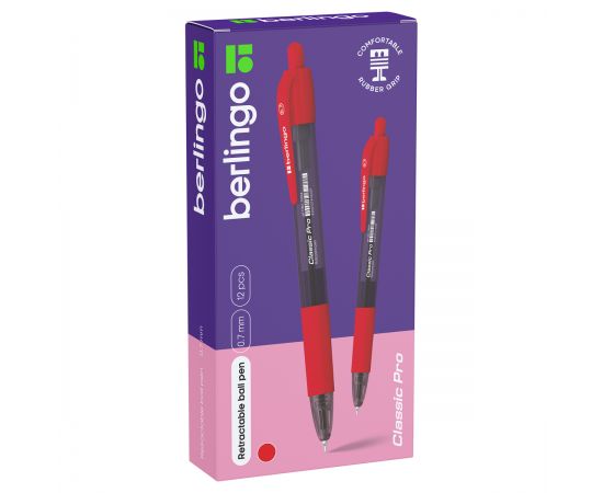 Ручка шариковая автоматическая Berlingo "Classic Pro" красная, 0,7мм, грип CBm_70924