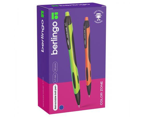 Ручка шариковая автоматическая Berlingo "Color Zone" синяя, 0,7мм, корпус ассорти CBm_70950