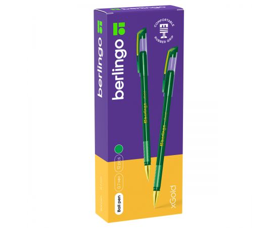 Ручка шариковая Berlingo "xGold" зеленая, 0,7мм, игольчатый стержень, грип CBp_07503