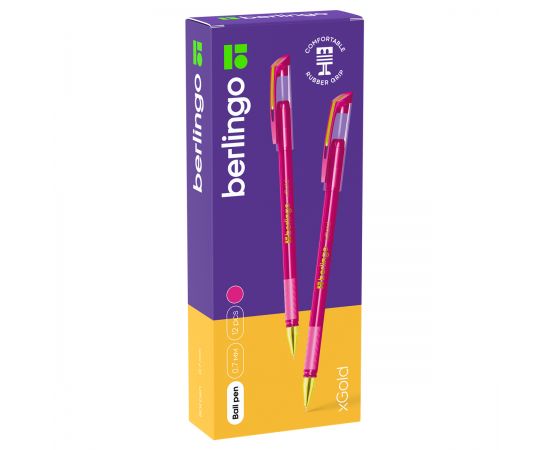 Ручка шариковая Berlingo "xGold" розовая, 0,7мм, игольчатый стержень, грип CBp_07505