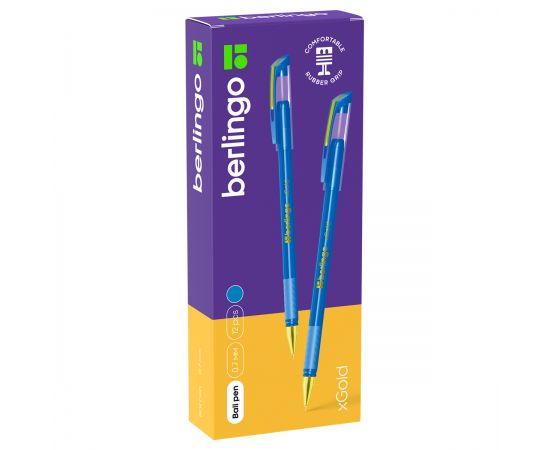 Ручка шариковая Berlingo "xGold" голубая, 0,7мм, игольчатый стержень, грип CBp_07506