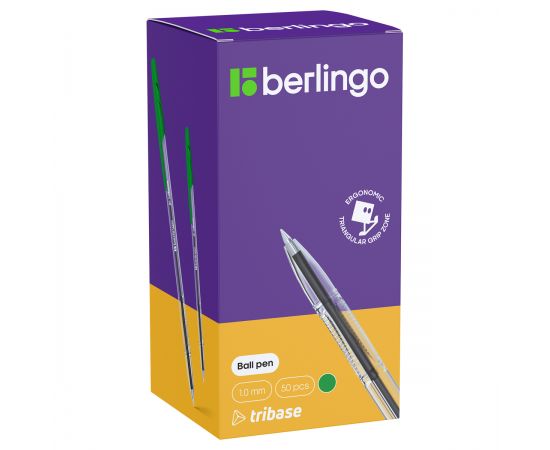 Ручка шариковая Berlingo "Tribase" зеленая, 1,0мм CBp_10904