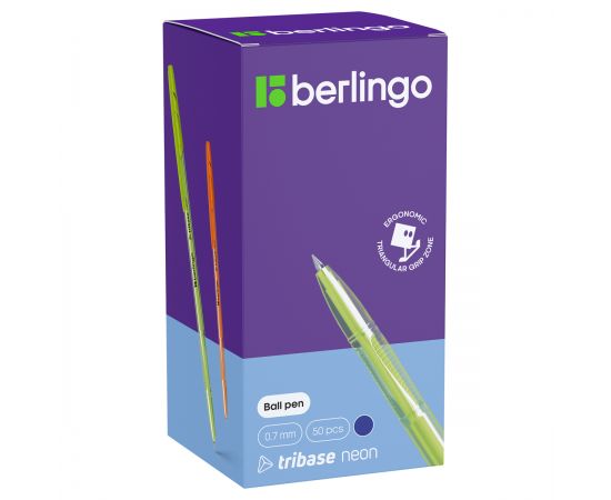 Ручка шариковая Berlingo "Tribase Neon" синяя, 0,7мм, корпус ассорти CBp_70932