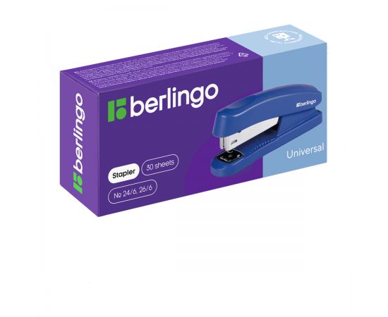 Степлер №24/6, 26/6 Berlingo "Universal" до 30л., пластиковый корпус, синий H31001