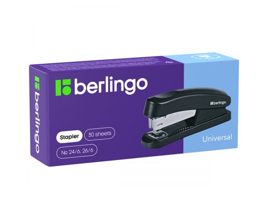 Степлер №24/6, 26/6 Berlingo "Universal" до 30л., пластиковый корпус, черный H3100