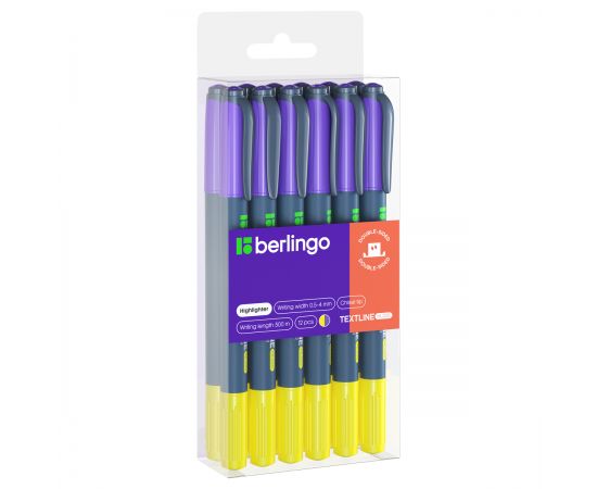 Текстовыделитель двусторонний Berlingo "Textline HL220" желтый/фиолетовый, 0,5-4мм T2031