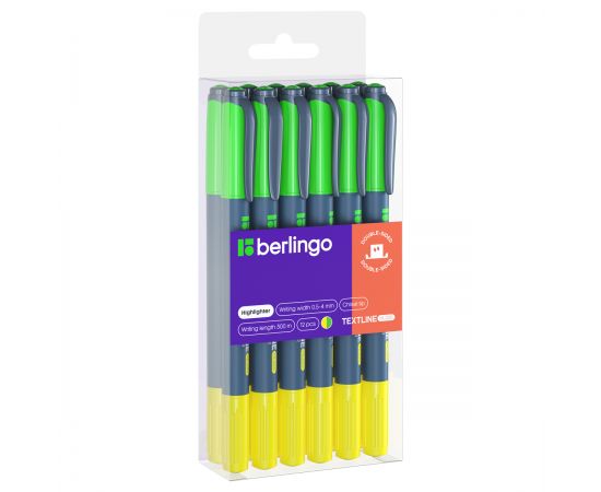 Текстовыделитель двусторонний Berlingo "Textline HL220" желтый/зеленый, 0,5-4мм T2033
