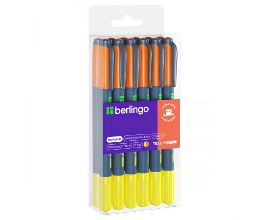 Текстовыделитель двусторонний Berlingo "Textline HL220" желтый/оранжевый, 0,5-4мм T2035