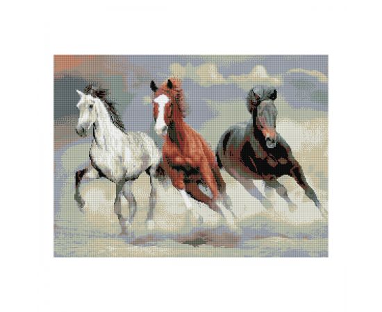 Алмазная мозаика ТРИ СОВЫ "Тройка лошадей", 50*70см, холст, картонная коробка с пластиковой ручкой АМ5070_47582