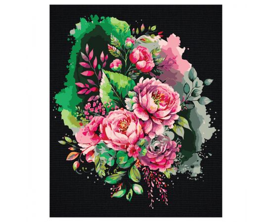 Картина по номерам на черном холсте ТРИ СОВЫ "Розовый букет", 40*50, c акриловыми красками и кистями КХп_48161