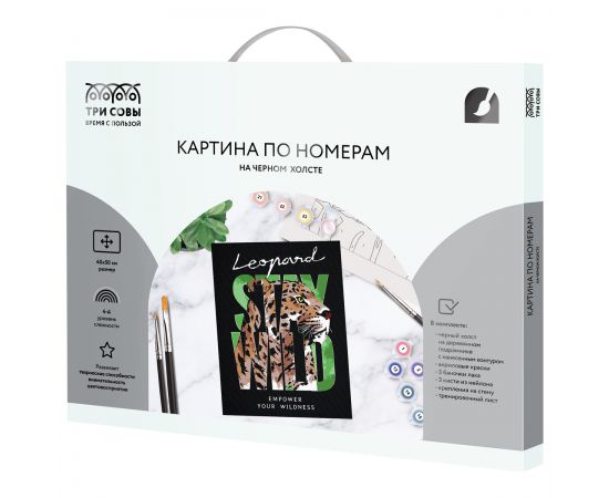 Картина по номерам на черном холсте ТРИ СОВЫ "Оставайся диким", 40*50, c акриловыми красками и кистями КХп_48164