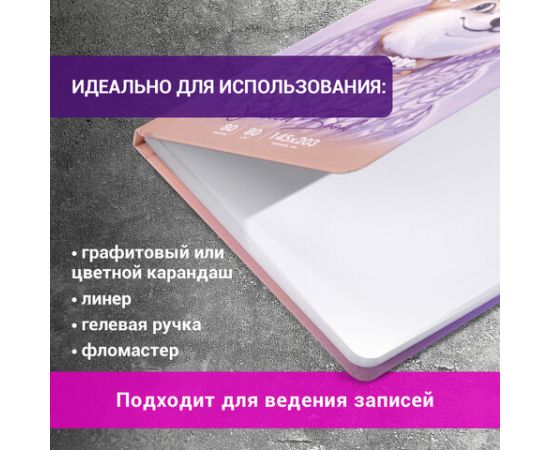 Скетчбук, белая бумага 80г/м 145х203мм, 80л, резинка, твердый, BRAUBERG ART DEBUT, Корги, 114579 114579