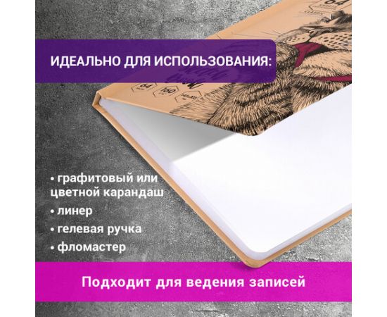Скетчбук, белая бумага 160г/м 145х203мм, 64л, резинка, твердый, BRAUBERG ART_CL, Это Кот, 114589 114589