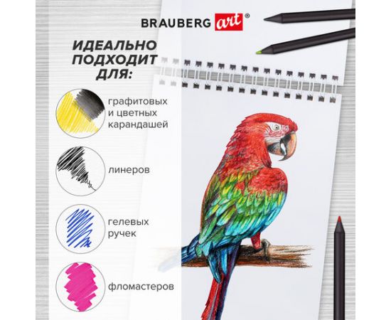 Скетчбук, белая бумага 100г/м2, 140х201мм, 60л, гребень,жёст. подложка, BRAUBERG ART,Корги, 115064 115064