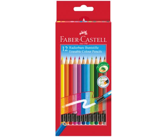 Карандаши цветные стираемые Faber-Castell, 12цв., заточен., картон, европодвес 116612