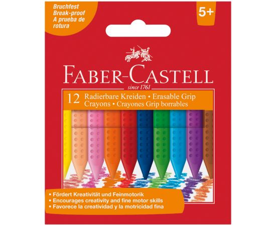 Мелки пластиковые Faber-Castell "Grip", 12цв., трехгранные, картон, европодвес 122520