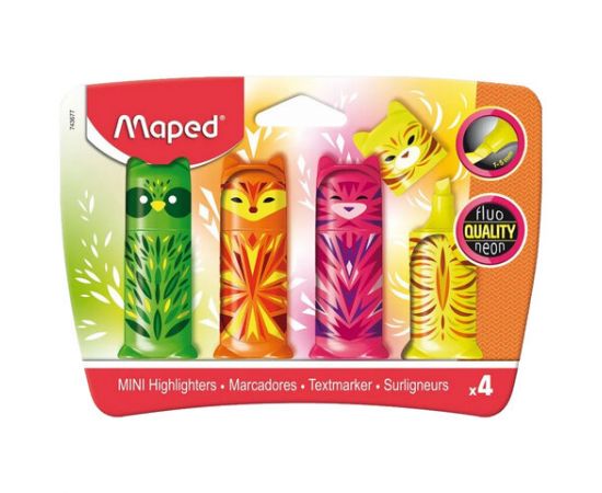 Набор текстовыделителей MAPED "Mini Friends" 4 шт., мини, АССОРТИ, FLUO PEP'S, линия 1-5мм, 743677 152502