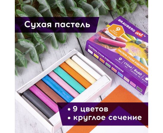Пастель сухая художественная BRAUBERG ART DEBUT, 9 цветов, круглое сечение, 181459 181459