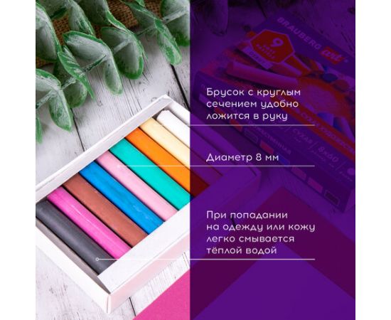 Пастель сухая художественная BRAUBERG ART DEBUT, 9 цветов, круглое сечение, 181459 181459