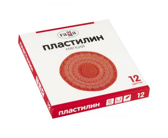 Пластилин Гамма, 12 цветов, 240г, со стеком, картон. упаковка 2001241_12