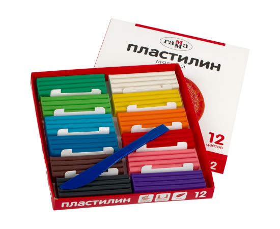 Пластилин Гамма, 12 цветов, 240г, со стеком, картон. упаковка 2001241_12