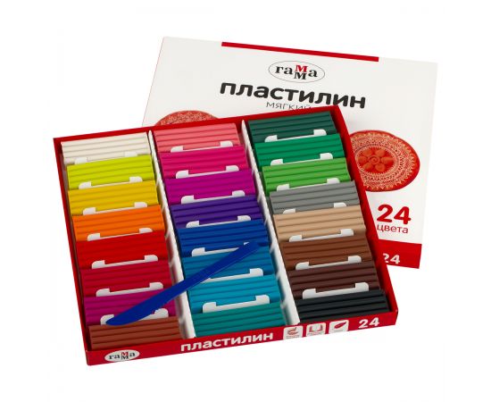 Пластилин Гамма, 24 цвета, 480г, со стеком, картон. упаковка 2001241