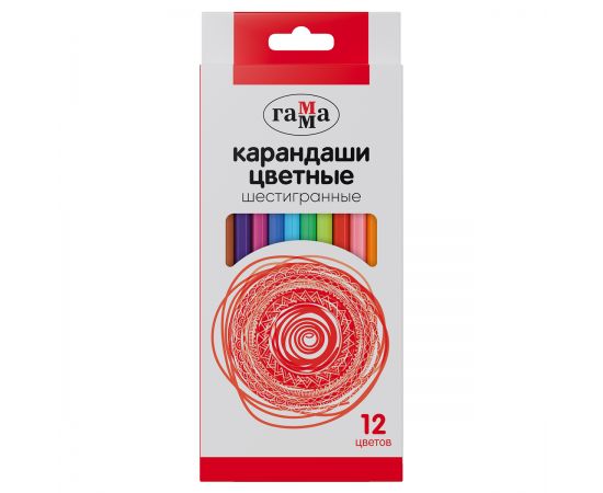 Карандаши цветные Гамма, 12цв., шестигранные, заточен., картон. упаковка, европодвес 2001244_12