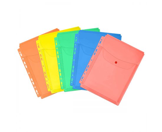 Папка-вкладыш с перфорацией на кнопке OfficeSpace А4, ПВХ, 180мкм, расширяющаяся до 250л., цветная, ассорти 368389