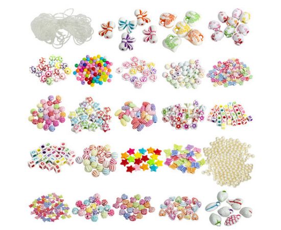 Набор BEADS SET для творчества и рукоделия, 450 бусин, 24 вида, нить, BRAUBERG KIDS, 664695 664695