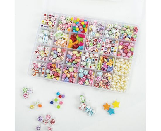 Набор BEADS SET для творчества и рукоделия, 450 бусин, 24 вида, нить, BRAUBERG KIDS, 664695 664695