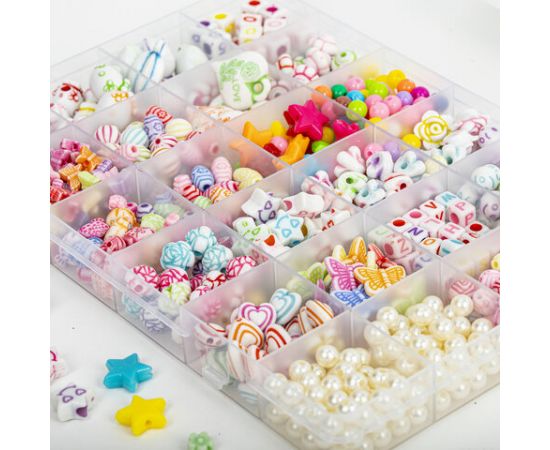 Набор BEADS SET для творчества и рукоделия, 450 бусин, 24 вида, нить, BRAUBERG KIDS, 664695 664695