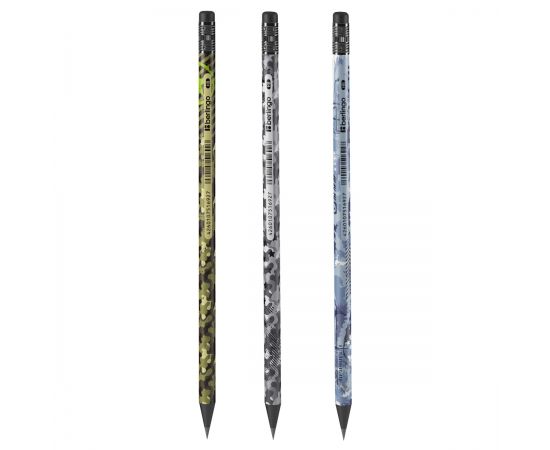 Карандаш ч/г Berlingo "Military" HB, круглый, с ластиком, черное дерево, заточен BP01103