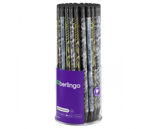 Карандаш ч/г Berlingo "Military" HB, круглый, с ластиком, черное дерево, заточен BP01103