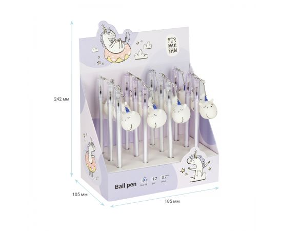 Ручка шариковая MESHU "Hello, Unicorn", синяя, 0,7мм, корпус ассорти, с топпером MS_02675