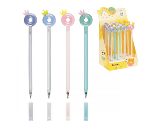 Ручка шариковая MESHU "Crown Donuts" синяя, 0,7мм, корпус ассорти, с топпером MS_02835