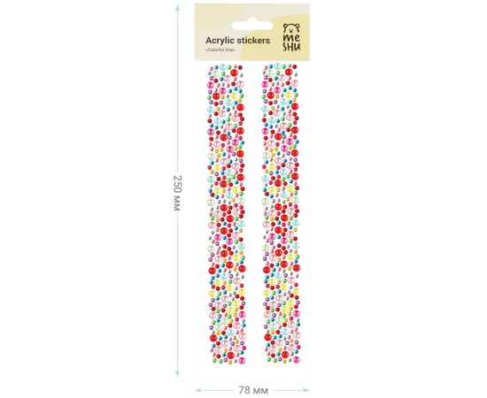 Наклейки акриловые MESHU "Colorful line", 25*7,8см, стразы, 500 наклеек, инд. уп., европодвес MS_36662