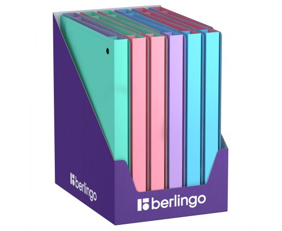 Папка на 4 кольцах Berlingo "Haze" A4, 24мм, 600мкм, D-кольца, с внутр. карманом, софт-тач, ассорти RB4_4D925