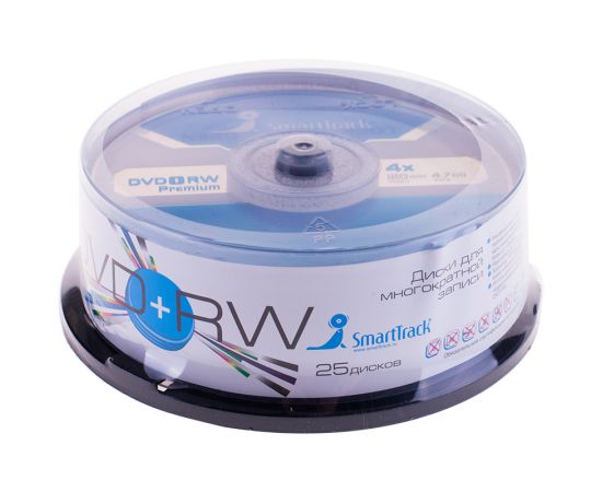 Диск DVD+RW 4.7Gb Smart Track 4x Cake Box (25шт) ST000304