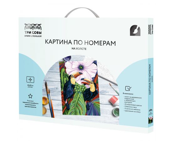 Картина по номерам на холсте ТРИ СОВЫ "Туканы", 40*50, с акриловыми красками и кистями КХ4050_53926