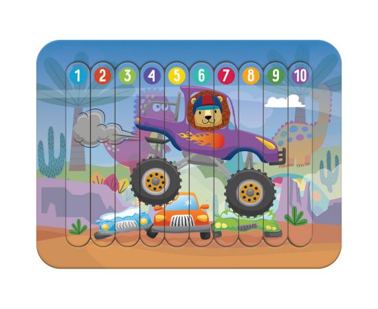 Деревянный пазл - палочки ТРИ СОВЫ "Монстр-трак", 10 деталей на подложке, фанера, ХДФ ПЗ00129