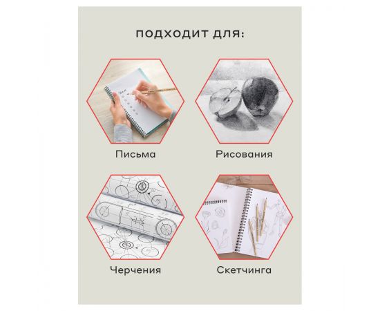 Набор карандашей ч/г Красин "Конструктор" 6шт., 2Т (2Н), Т (Н), ТМ (НВ)-2, М (В), 2М (2В) шестигран., заточен., ПП пакет, европодвес С-345
