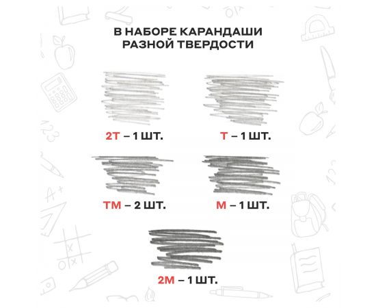 Набор карандашей ч/г Красин "Конструктор" 6шт., 2Т (2H), T(H), ТМ (HB)-2, М (B), 2М (2B), шестигран., заточен., карт. упаковка, европодвес С-357