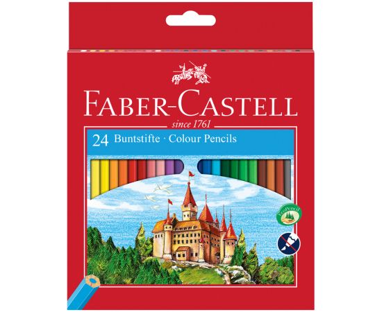 Карандаши цветные Faber-Castell "Замок", 24цв., шестигр., заточ., картон, европодвес 120124