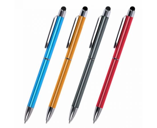 Ручка-стилус SONNEN для смартфонов/планшетов, СИНЯЯ, корп.ассорти, серебр.детали, линия 1мм, 141587 141587