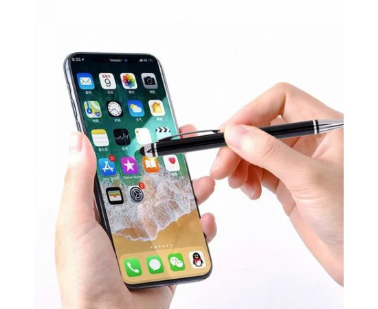 Ручка-стилус SONNEN для смартфонов/планшетов, СИНЯЯ, корпус черный, серебр.детали, линия 1мм, 141589 141589