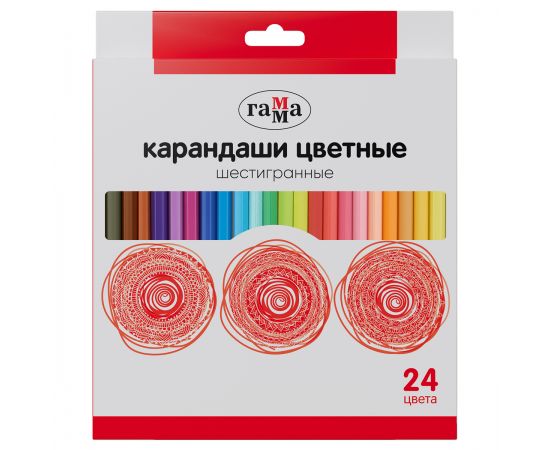 Карандаши цветные Гамма, 24цв., шестигранные, заточен., картон. упаковка, европодвес 2001244_24