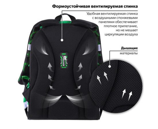 Ранец BRAUBERG KIDS START, 1 отделение, 2 кармана, Green ball, 35х26х13 см, 272092 272092