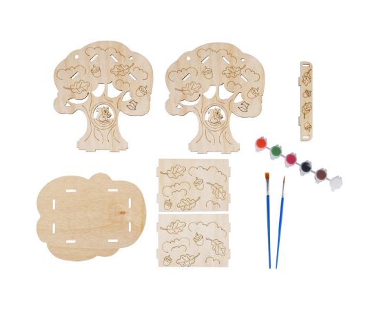 Набор для творчества 3D из дерева Мульти-Пульти "Кормушка - дерево" с акриловыми красками и кистями 3D_41956